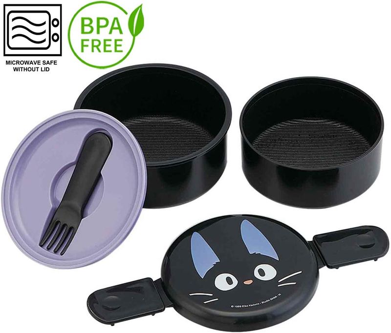 Skater Kiki's Delivery Service Studio Ghibli 2 Tier Round Bento Lunch Box with Fork 17oz (Bento, NEW)
