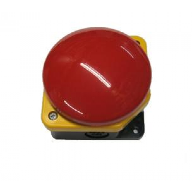Pulsante emergenza a fungo rosso con contatto NC nero per comando porta automatica.