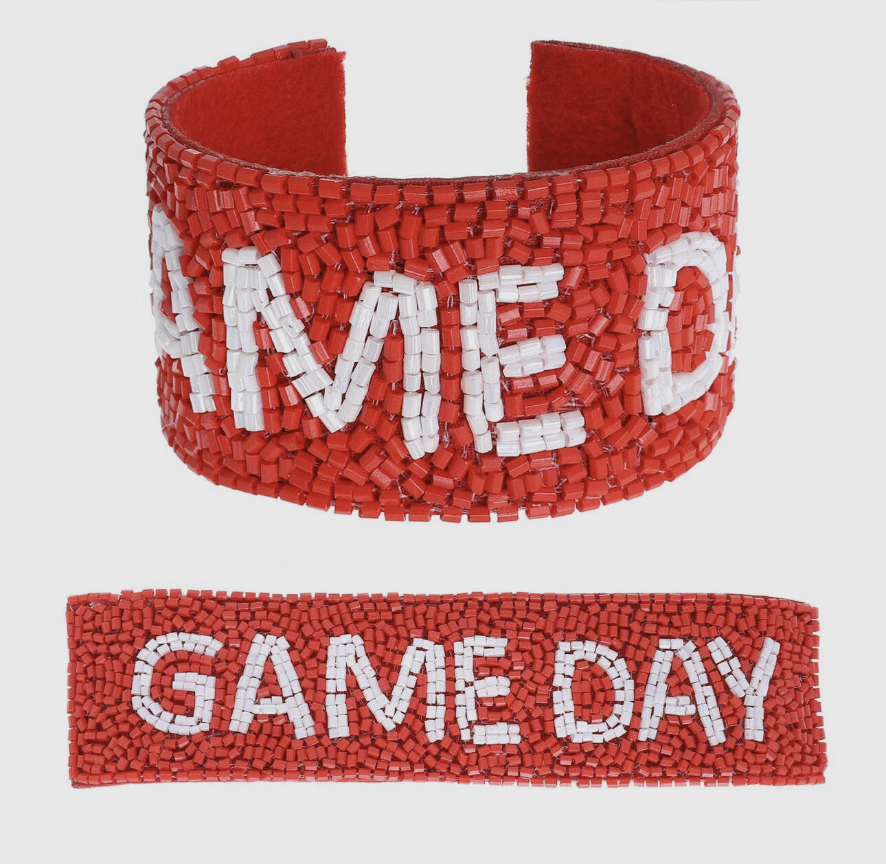 Game Day Beaded Cuff Bracelet - RED