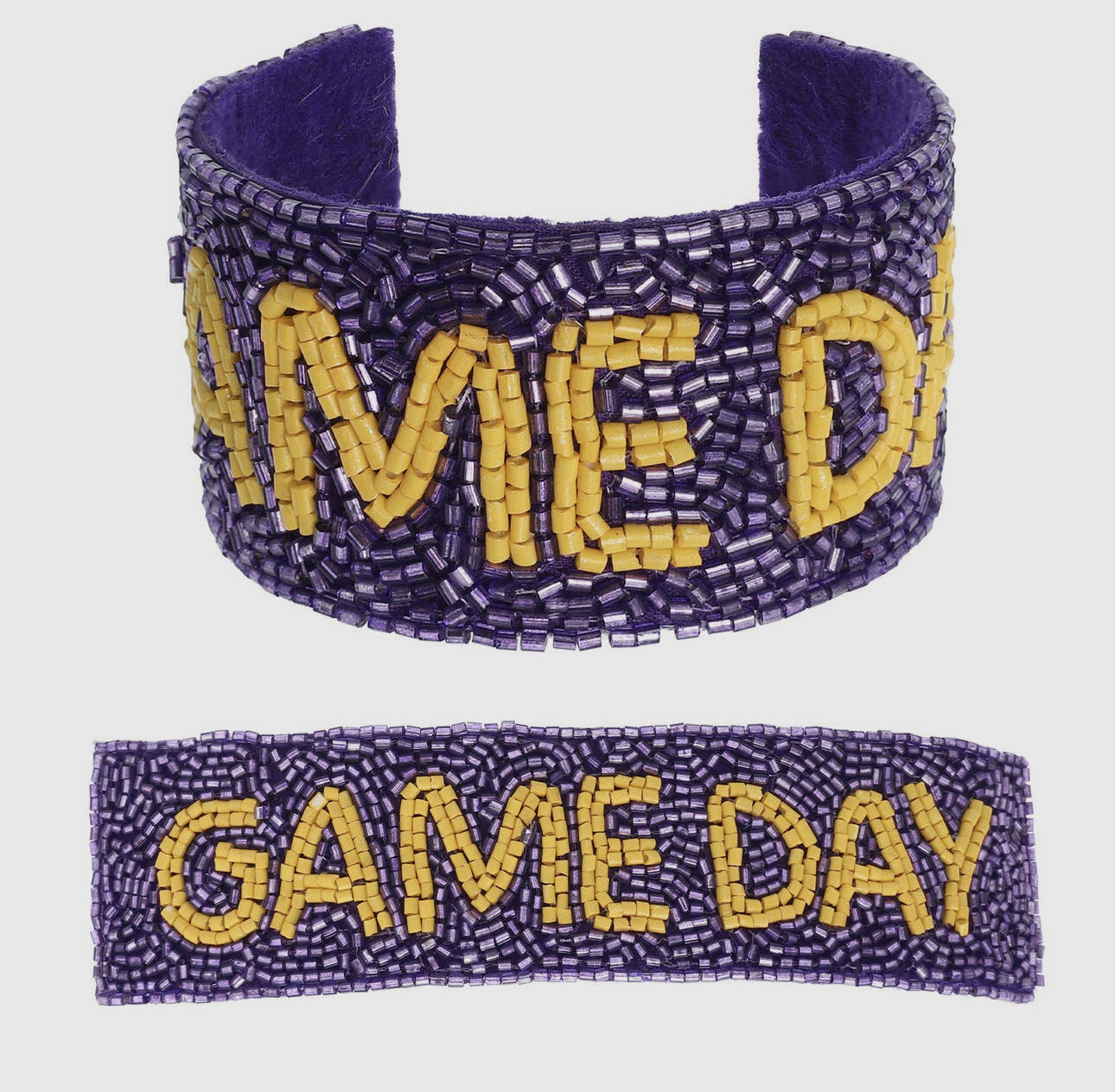 Game Day Beaded Cuff Bracelet - PURPLE & GOLD