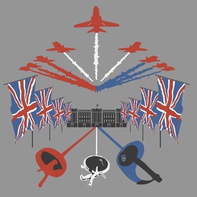 Coronation / fencing themed T-shirt, designed for the RAF open
