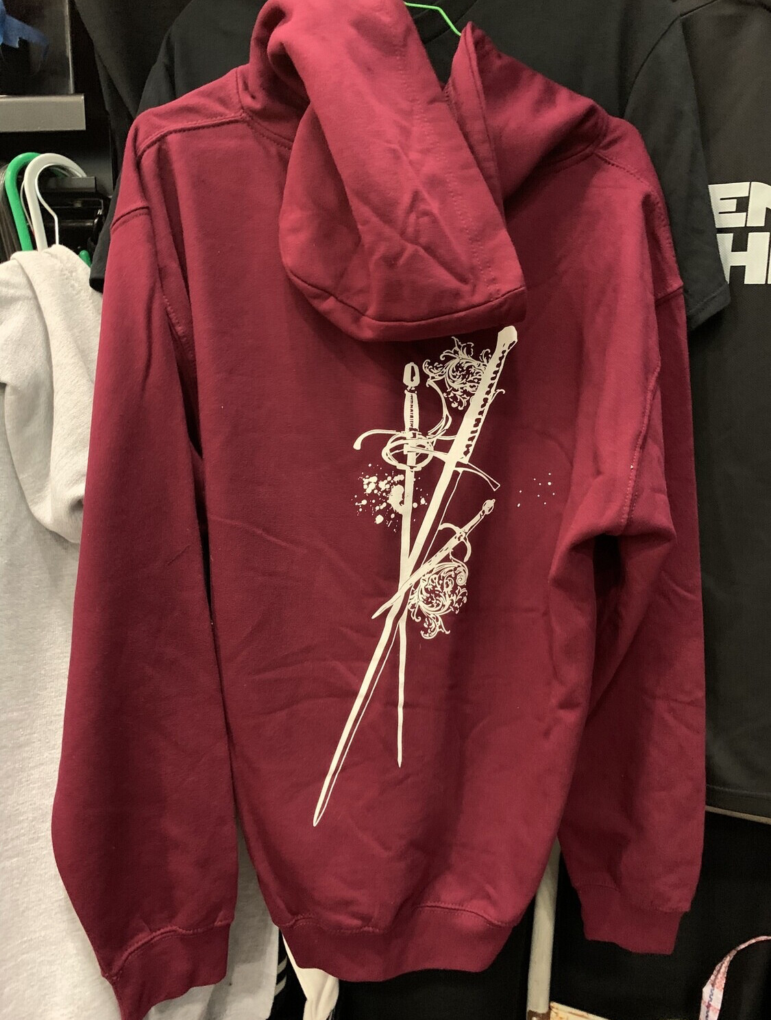 Longsword, rapier & dagger, Garment: Burgundy zip hoodie