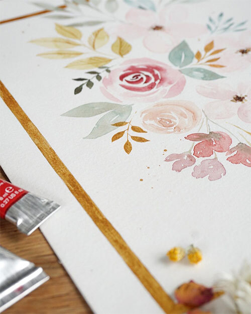 Golden Bouquet Aquarel