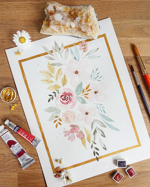 Golden Bouquet Aquarel