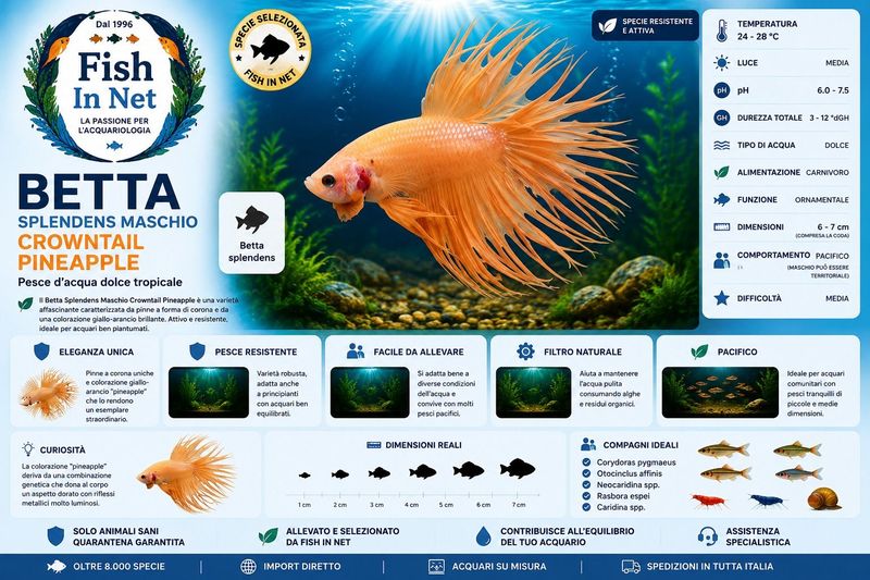 BETTA SPLENDENS MASCHIO CROWNTAIL PINEAPPLE