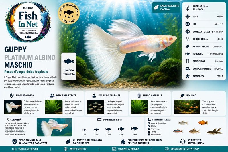 GUPPY MASCHIO PLATINUM ALBINO