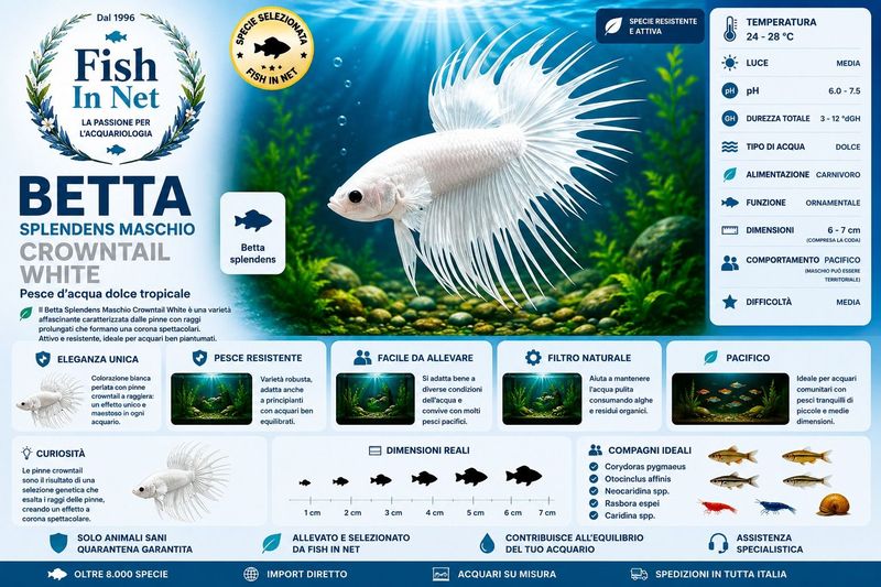 BETTA SPLENDENS MASCHIO CROWNTAIL WHITE