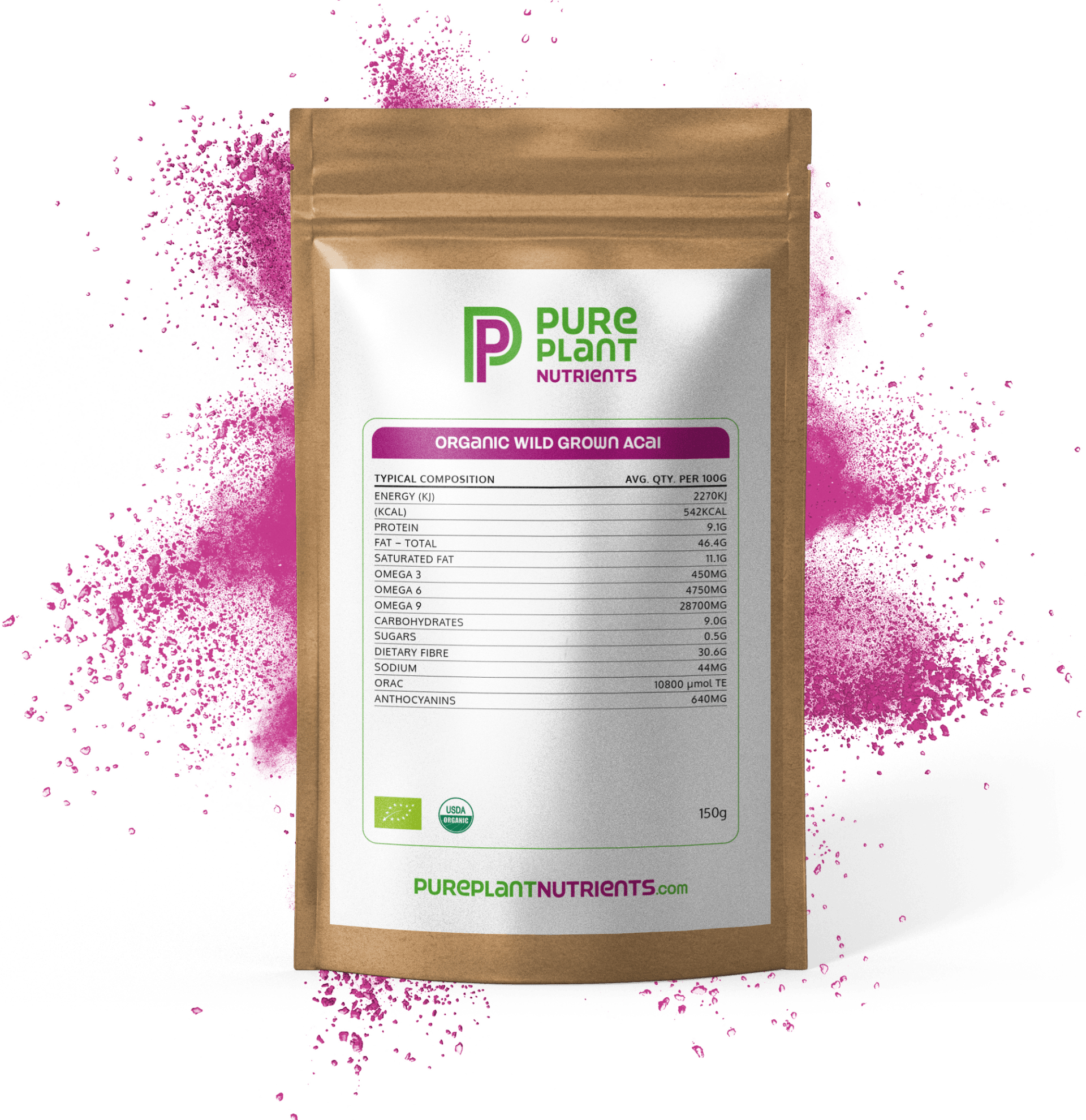 ORGANIC PURE STRENGTH 150 GRAM 100% BRAZILIAN ACAI BERRY POWDER. COMPLETE DETOXIFYING AND REPLENISHING PURE OPTIMAL BODY. ANTIOXIDANT NUTRITION.