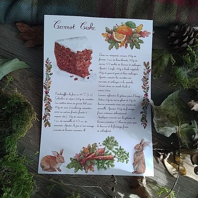 Carte A6 - &quot;Recette du Carrot Cake&quot;