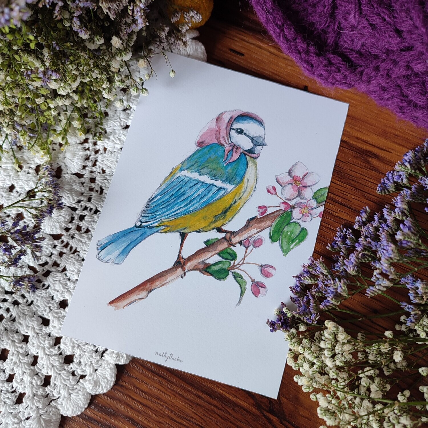 Carte A6 - &quot;Mésange bleue&quot;
