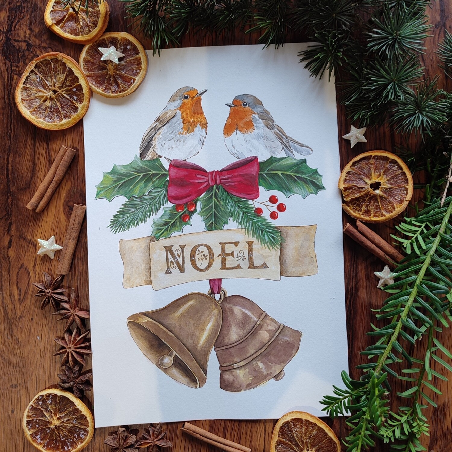 Affiche A4 - « Rouge gorge de Noël &quot;