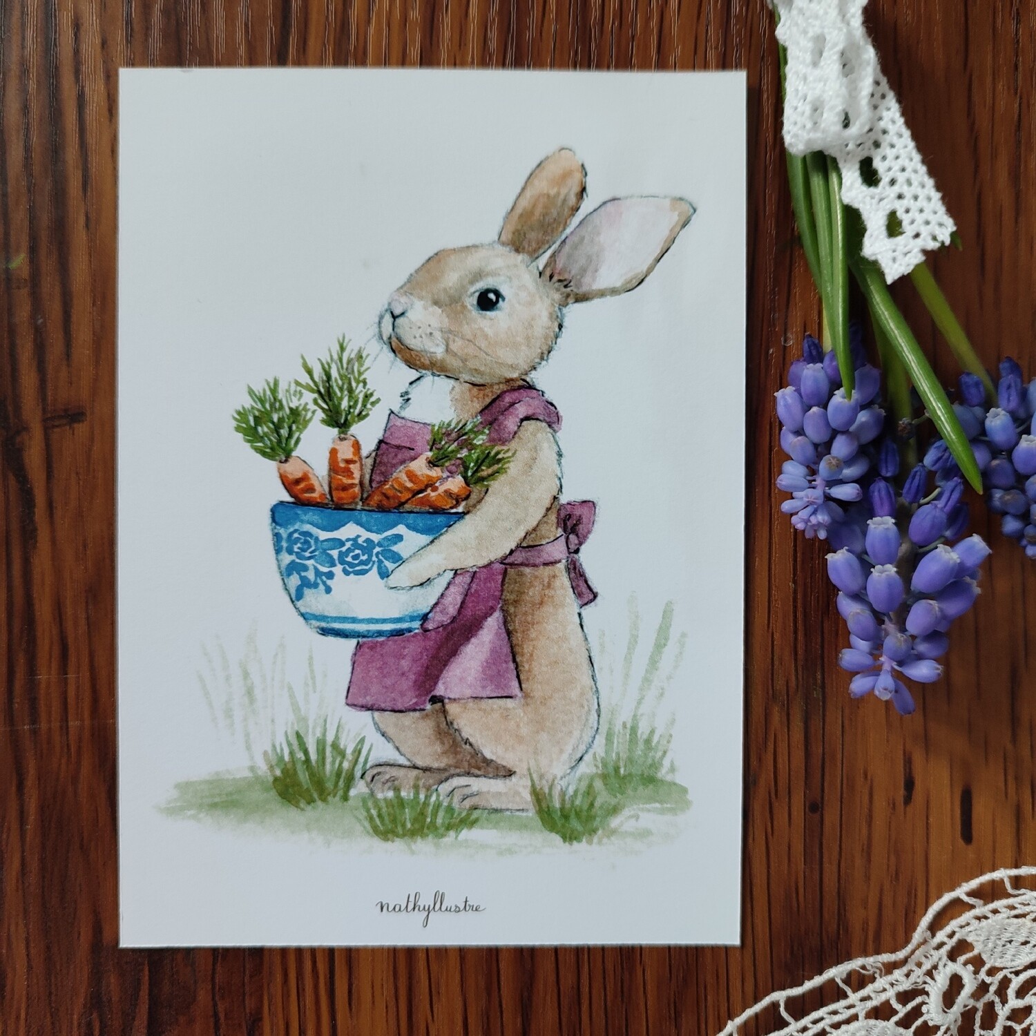 Carte A6 - &quot;Lapine aux carottes&quot;