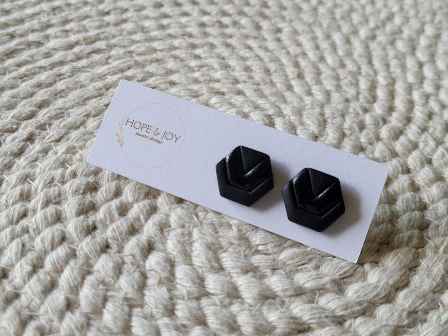 Embossed Hexagon Studs in Black