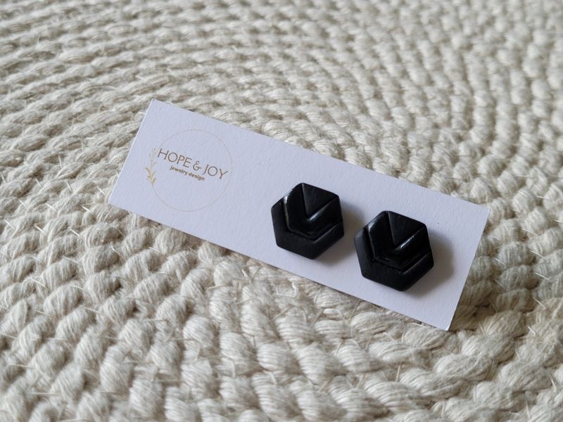 Embossed Hexagon Studs in Black