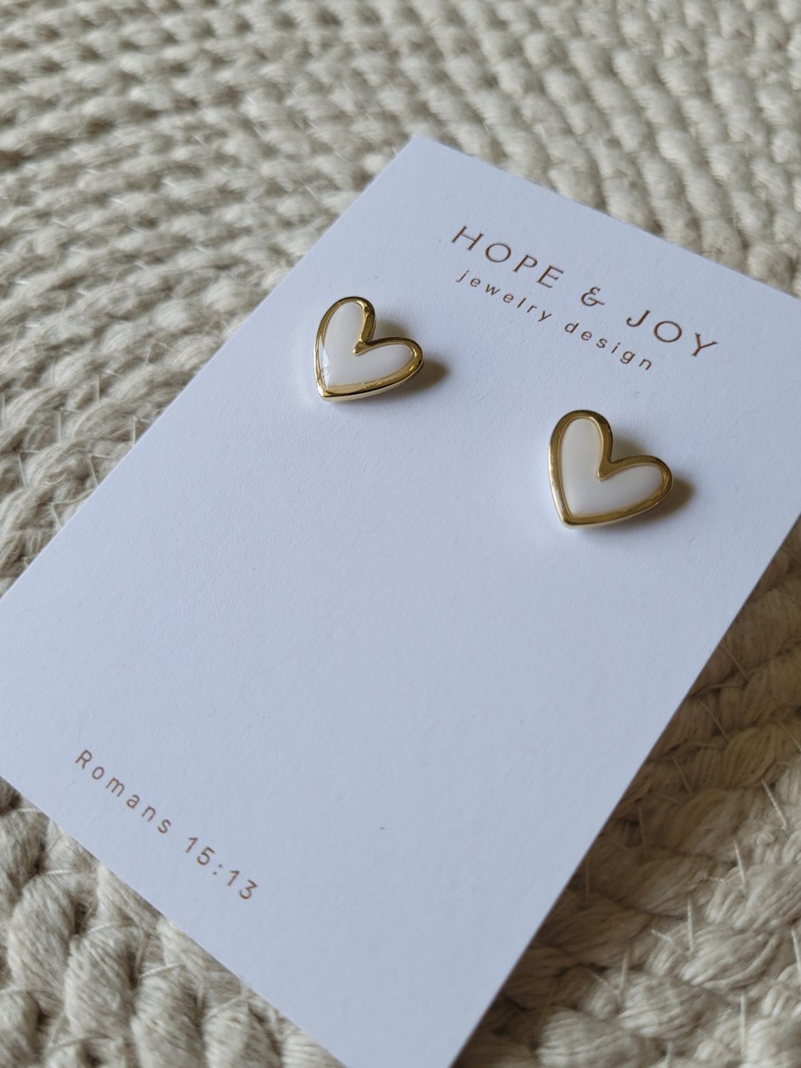 White Heart Studs - Gold Frame