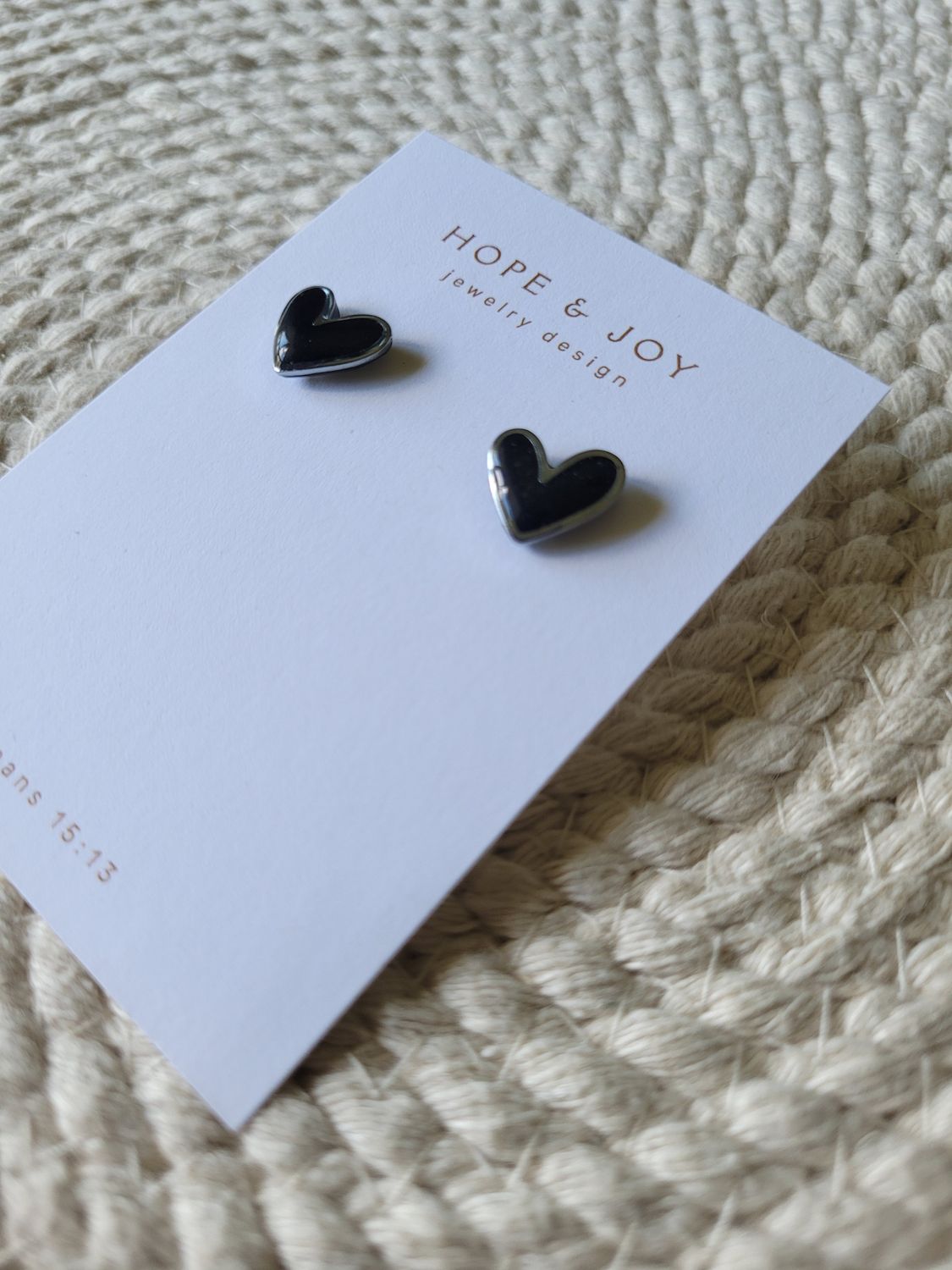 Black Heart Studs - Silver Frame