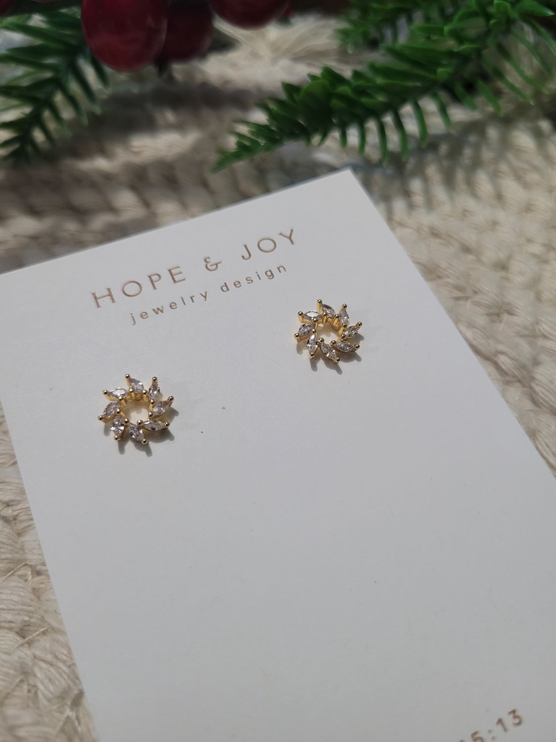 14k Gold-Plated Cubic Zirconia Wreath Studs