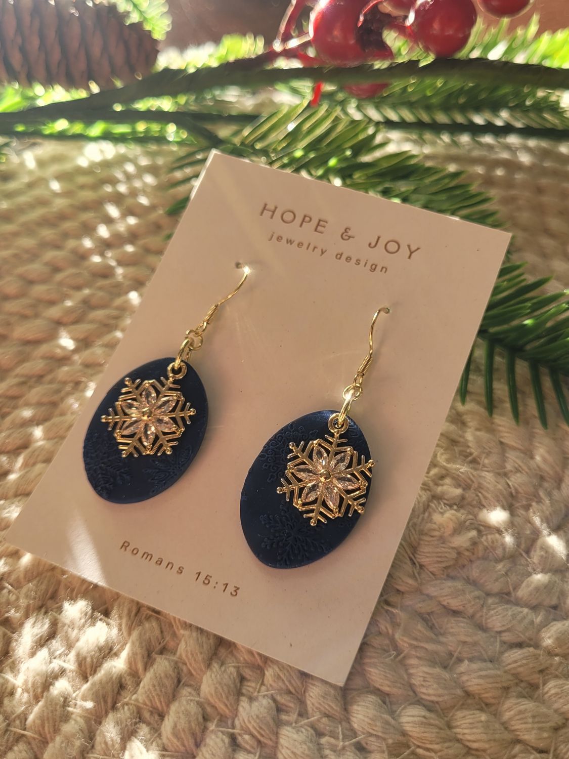 Navy Embossed Snowflake Dangle