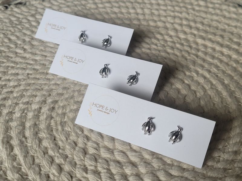 Rhodium-Plated Penguin Studs