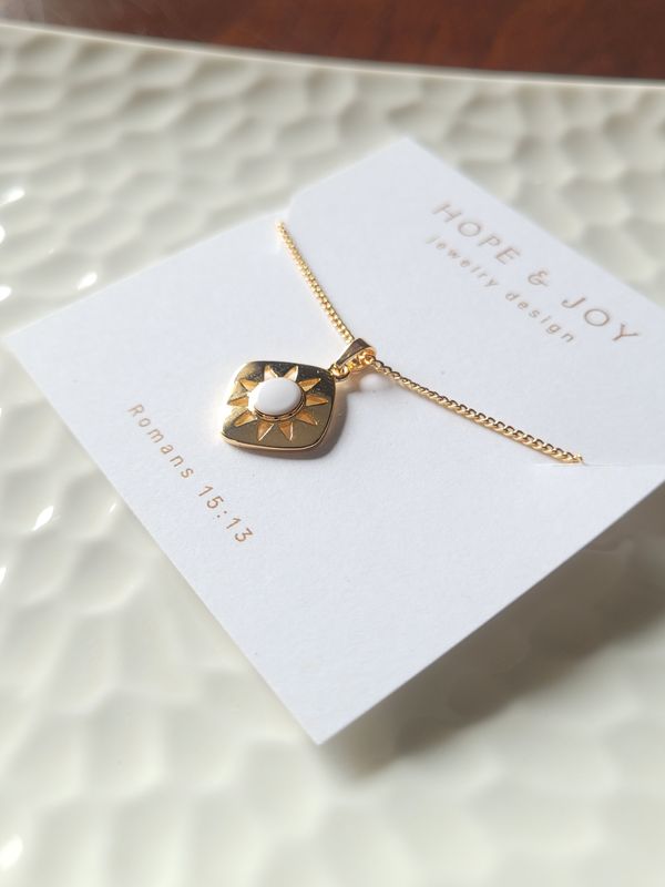 18k Gold-Plated Necklace with White Enamel Charm