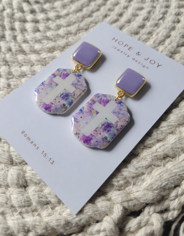 Purple Cross Earrings
