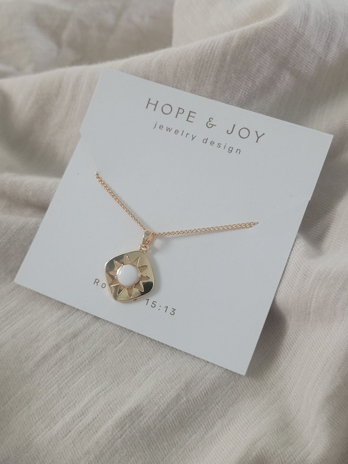 Gold Necklace with White Enamel Charm
