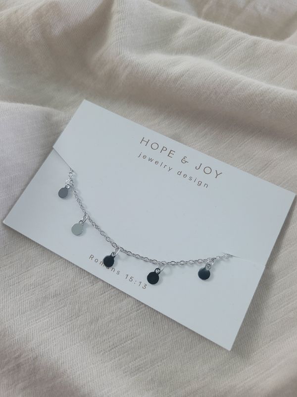 Rhodium-plated Anklet with Disc Charms