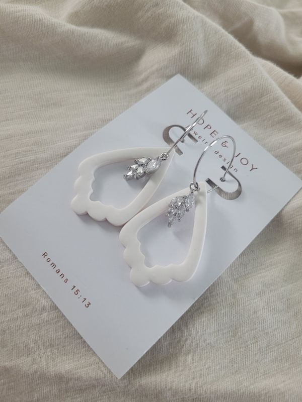 Rhodium-Plated White Deco Dangle
