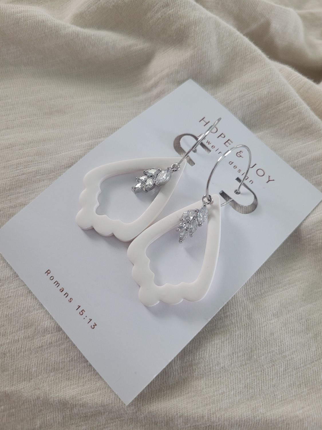 Rhodium-Plated White Deco Dangle