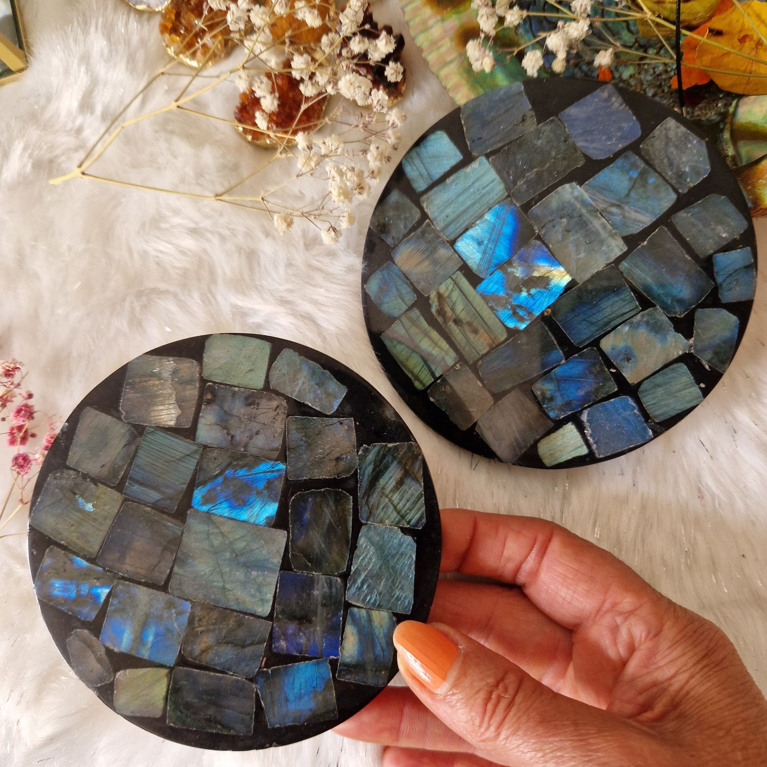 Disque, sous-verres mosaïque labradorite
