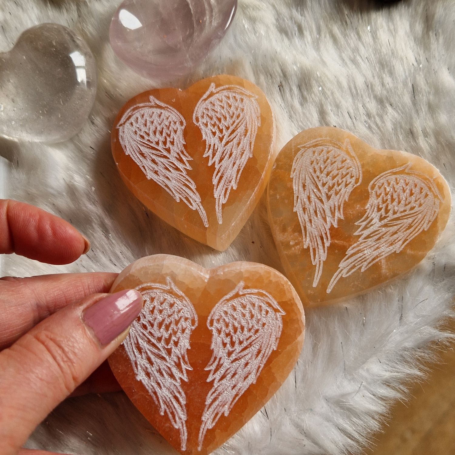 Cœur ailes d'anges Sélénite pêche