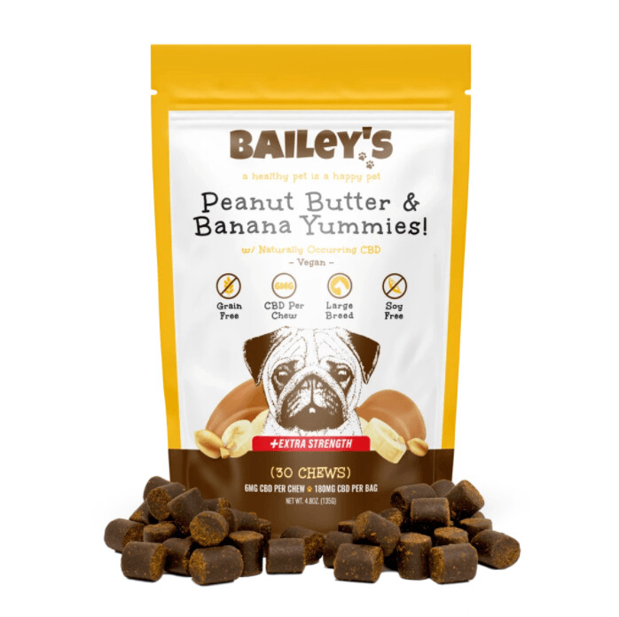 Bailey's Peanut Butter & Banana Yummies! Large Breed Extra Strength 30 Count Bag w/ 6MG CBD Per Chew
