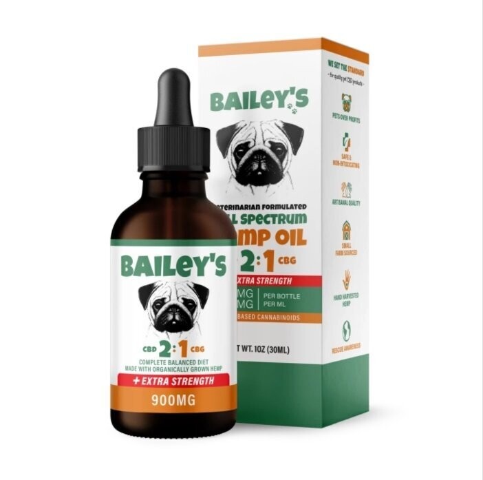 Bailey's Full Spectrum Hemp Oil For Dogs 2:1 w/ 900MG Naturally Occurring CBD & CBG