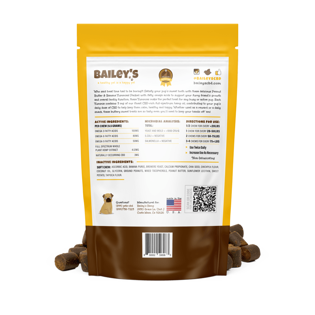 Bailey's Peanut Butter & Banana Yummies! 5 Count On-The-Go Pack w/ 3MG CBD Per Chew