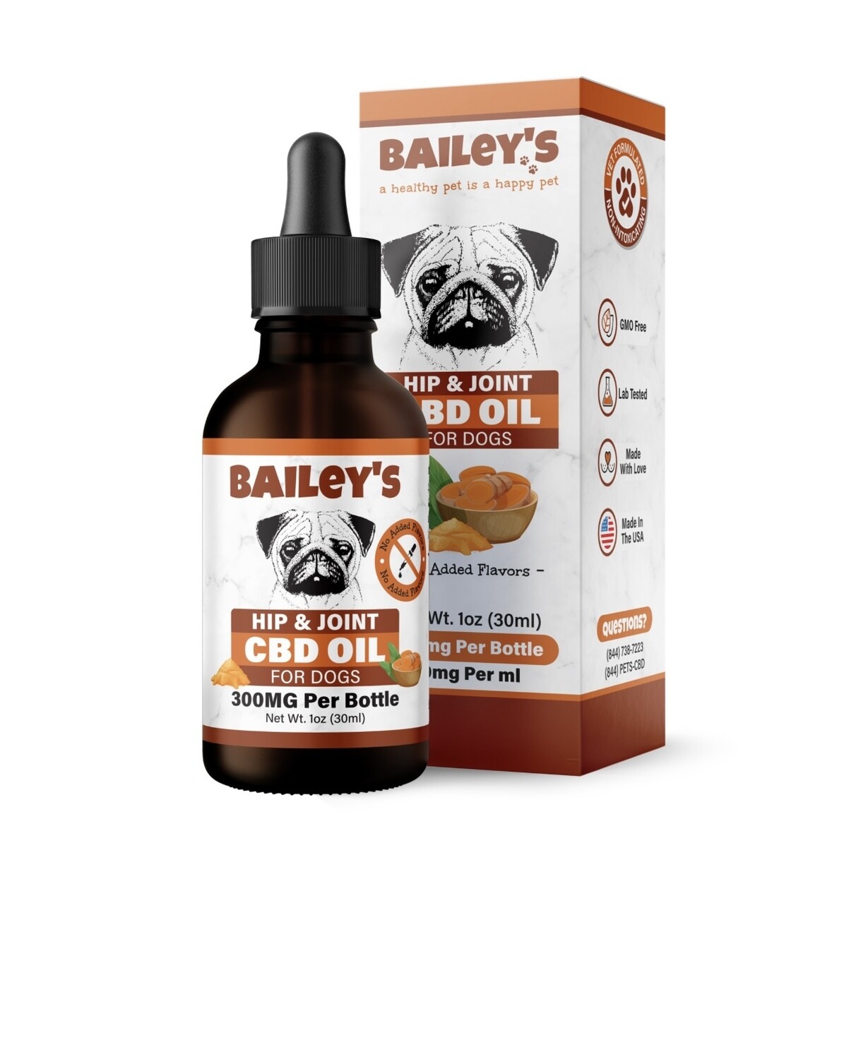 Bailey's Full Spectrum Hip & Joint Hemp Oil For Dogs w/ 300MG Naturally Occurring CBD