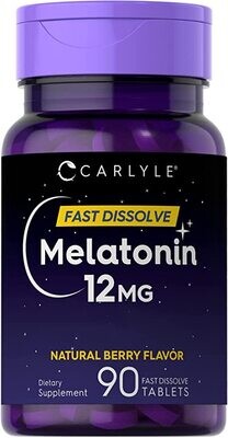 Carlyle Melatonin 12 mg Fast Dissolve | Natural Berry Flavor | Vegetarian, Non-GMO, Gluten Free