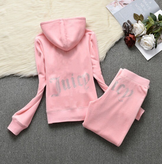 pink Spring 2022 Juicy Coutoure Tracksuit Women&#39;s Brand Velour Tracksuit Suit Women Velvet Juicy Sweatshirt and Pants with Diamonds