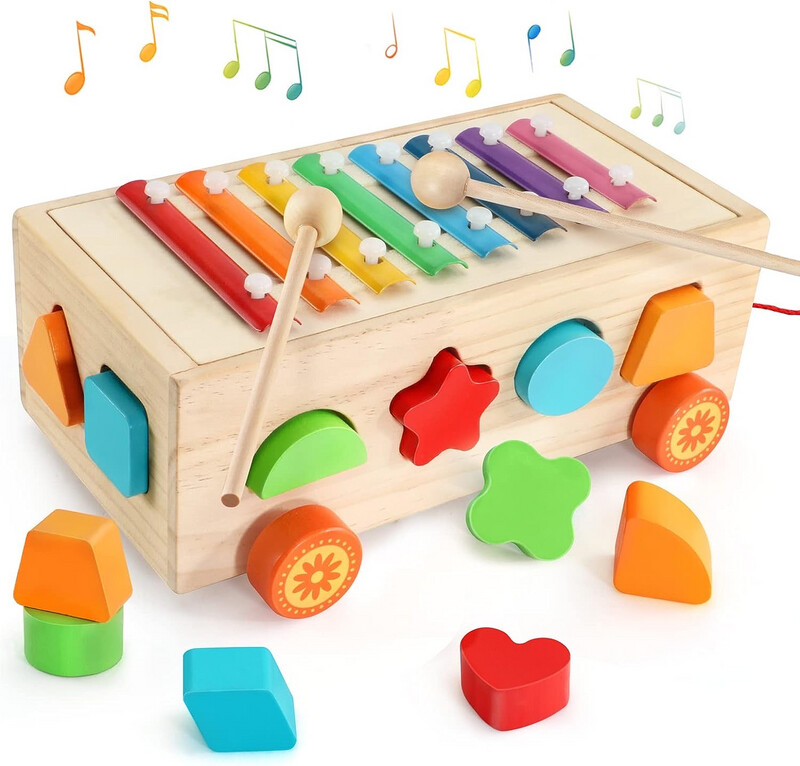 2 in 1 Baby Xylophone for Toddlers Wooden Hammering Pounding Toy Shape Sorter for Toddler Baby Toy