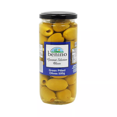 BENINO GREEN PITTED OLIVES 500G