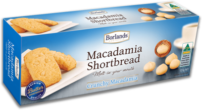 BORLANDS MACADAMIA CRUNCY SHORTBREAD (125G)