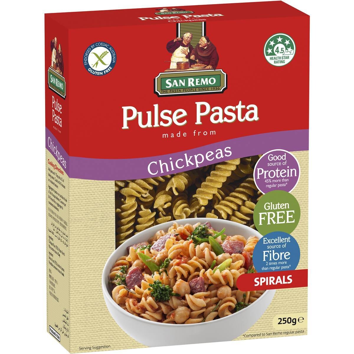San Remo Pulse Pasta Chickpeas Spirals 250g