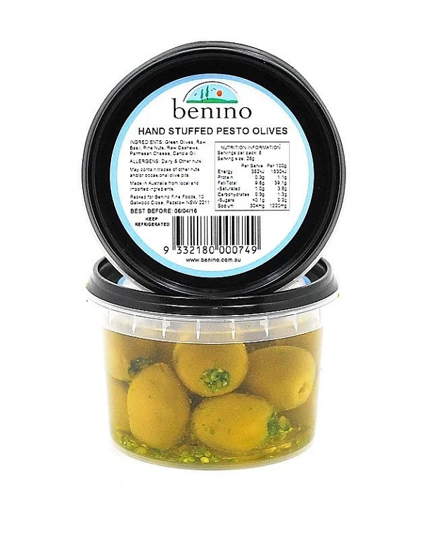 BENINO HAND STUFFED PESTO OLIVES (250G)