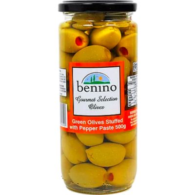 STUFFED GREEN OLIVES WITH PEPPER PASTE (500G)