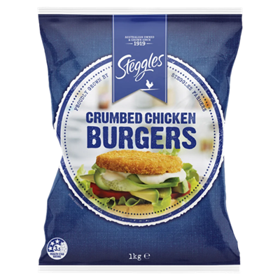 STEGGLES CRUMBED CHICKEN BURGERS (1KG)