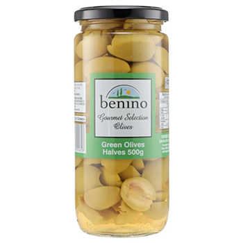BENINO GREEN HALVES OLIVES (500G)