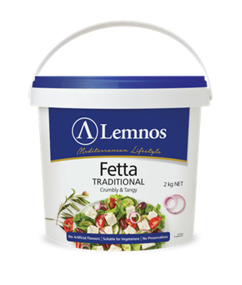 LEMNOS MEDITERRANEAN LIFESTYLE FETTA TRADITIONAL CRUMBLY & TANGY CHEESE TUB (2KG NET)