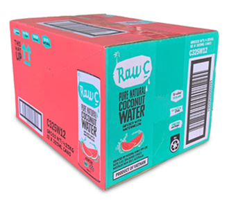 RAW C RAWSOME HYDRATION RAWSOME ENERGY THINK RAW C NATURALLY PURE COCONUT WATER INFUSED WITH WATERMELON BOX (325MLX12 CANS )
