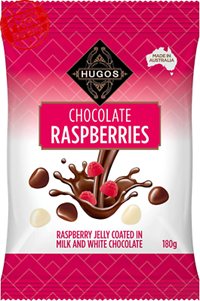 HUGOS MILK CHOCOLATE COVERED RASPBERRIES (180G)