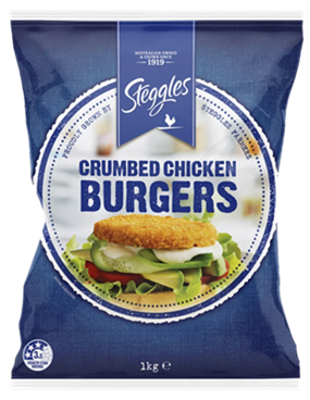 STEGGLES CRUMBED CHICKEN BURGERS (1KG)