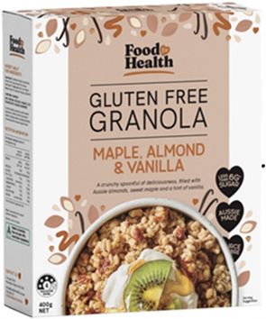 FOOD HEALTH GLUTEN FREE GRANOLA MAPLE ALMOND & VANILLA (400G)